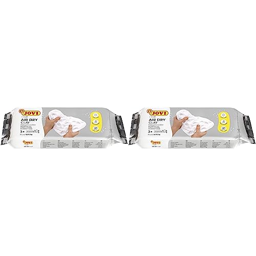 Jovi Air Dry Modelliermasse, gebrauchsfertig, lufttrocknend, auf Basis von Feuchtton, 500 g in weiß (Packung mit 2) von Jovi