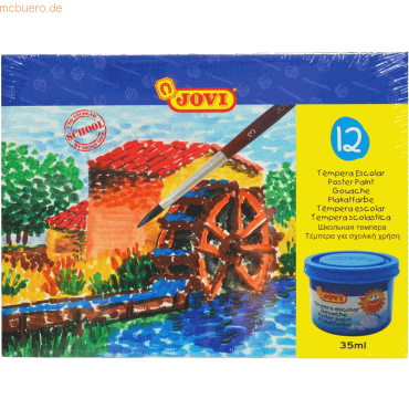 Jovi Plakatfarbe / Tempera Set Schule VE=12 Farben a 35ml + Pinsel von Jovi