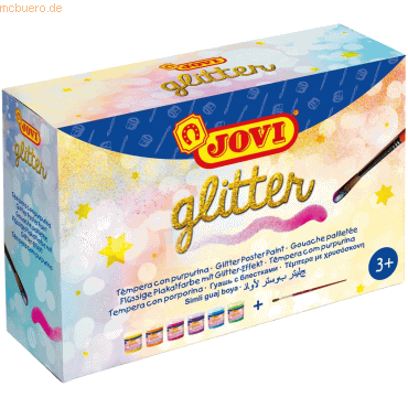 Jovi Plakatfarbe Glitter Tempera Set VE=6 Dosen a 55ml + Pinsel von Jovi