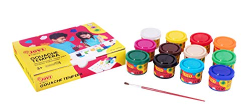 Jovi Plakatfarben Set, Tempera für die Schule, auf Wasserbasis, 12 Farben je 35 ml & Pinsel von Jovi