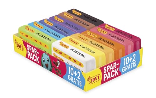 Jovi Plastilin, leicht formbare Modelliermasse für Kinder ab 2 Jahren, 12 verschiedene Farben, je 50g, Grundfarben Jovi Plastilin, leicht formbare Modelliermasse für Kinder ab 2 Jahren, 12 verschiedene Farben, je 50g, Grundfarben von Jovi