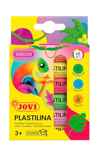 Jovi Plastilin, leicht formbare Modelliermasse für Kinder ab 2 Jahren, 6 Neon-Farben je 15g von Jovi