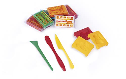 Jovi Plastilin Knetset, leicht formbare Modelliermasse für Kinder ab 3 Jahren, Blister mit 6 Farben und Zubehör von Jovi