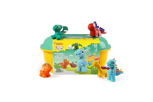 Jovi - Play&Fun JURASSIC Dinosaurierknete Set, 24 Tabletten à 15 g, 3 Schablonen mit Ausschnitten und 3 Modellierwerkzeuge, Geschenke und Bastelarbeiten für Kinder ab 3 Jahren (2201) von Jovi