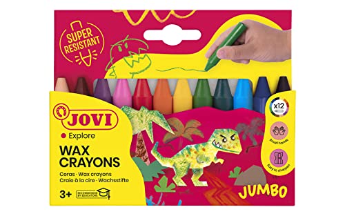 Jovi Wachsmalstifte Jovicolor, geruchlos, bruchsicher, leicht auswaschbar, für alle Altersgruppen, Schachtel mit 12 Farben von Jovi