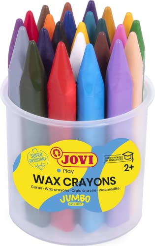 Jovi Wachsmalstifte Triwax, 3-kant Form, geruchlos, leicht auswaschbar, für alle Altersgruppen, Becher mit 24 Farben von Jovi