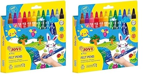 Jovi dicke Filzstifte, Strichbreite: 5,8 mm, auswaschbar, eindrücksichere Spitze, Set mit 12 Farben, Sortiert (Packung mit 2) von Jovi