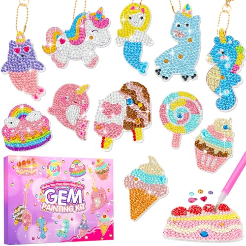 Jovicos Basteln Mädchen 6 7 8 9 10, Basteln Sie Ihre eigenen GEM-Schlüsselanhänger, Einhorn Geschenke Mädchen 6-12 Jahre, 5D Diamond Painting Spielzeug, Kreativset Mädchen Bastelset Kinder ab 6 Jahre von Jovicos