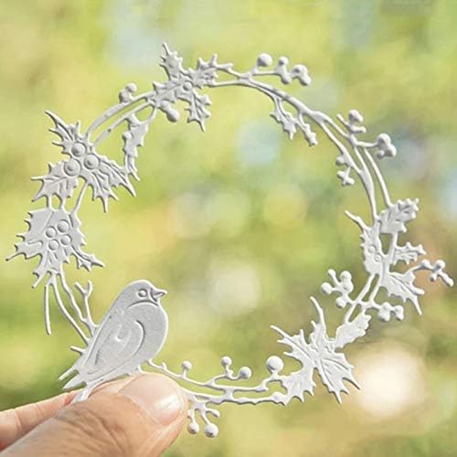 Jowxsx Vogel-Stechpalmen-Kranz Metall Stanzform Schablone für DIY Scrapbooking Fotoalbum Papier Dekorative Handwerk für Grußkarten Einladung Geburtstagsgeschenk von Jowxsx