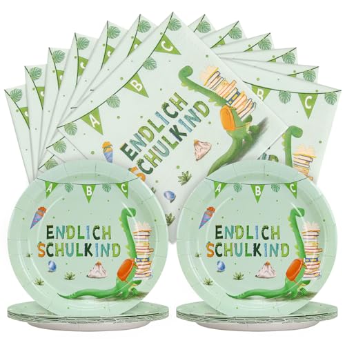 Joxessaien 40 Stück Dinosaurier Schulanfang Pappteller Set, Partygeschirr Einschulung Junge, 20 Pappteller + 20 Servietten für Einschulungsfeiern Joxessaien 40 Stück Dinosaurier Schulanfang Pappteller Set, Partygeschirr Einschulung Junge, 20 Pappteller + 20 Servietten für Einschulungsfeiern von Joxessaien