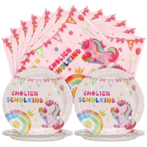 Joxessaien 40 Stück Einhorn Schulanfang Pappteller Set, Partygeschirr Einschulung Mädchen, 20 Pappteller + 20 Servietten für Einschulungsfeiern Joxessaien 40 Stück Einhorn Schulanfang Pappteller Set, Partygeschirr Einschulung Mädchen, 20 Pappteller + 20 Servietten für Einschulungsfeiern von Joxessaien