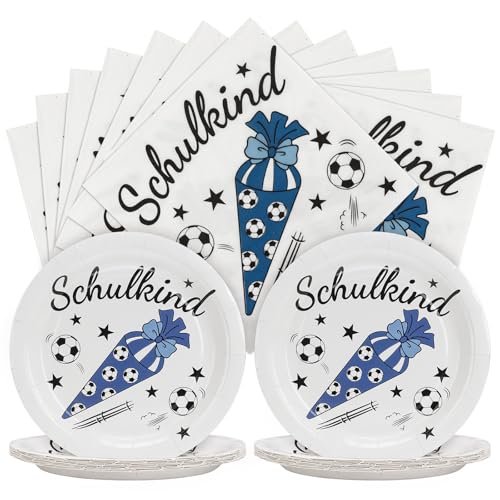 Joxessaien 40 Stück Fußball Schulanfang Pappteller Set, Partygeschirr Einschulung Junge, 20 Pappteller + 20 Servietten für Einschulungsfeiern Joxessaien 40 Stück Fußball Schulanfang Pappteller Set, Partygeschirr Einschulung Junge, 20 Pappteller + 20 Servietten für Einschulungsfeiern von Joxessaien