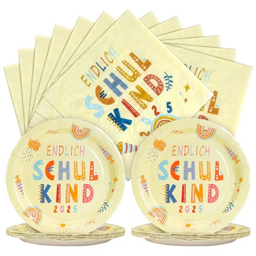 Joxessaien 40 Stück Regenbogen Schulanfang Pappteller Set, Partygeschirr Einschulung Mädchen, 20 Pappteller + 20 Servietten für Einschulungsfeiern Joxessaien 40 Stück Regenbogen Schulanfang Pappteller Set, Partygeschirr Einschulung Mädchen, 20 Pappteller + 20 Servietten für Einschulungsfeiern von Joxessaien