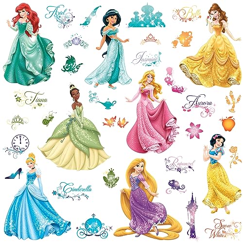 Roommates 21990 - Disney Prinzessinnen Wandtattoos/Sticker mit Glitzer, geblistert, 4 Blätter, 37 Elemente von Joy Toy