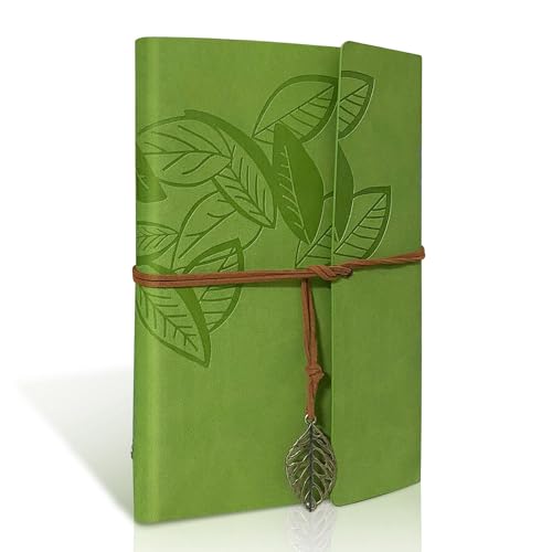 PU Leder Notizbuch Braun Vintage Nachfüllbar Gebunden Schönes Reisetagebuch Tagebuch Ringbuch Skizzenbuch Vintage Notizbuch (A5 Hellgrün, Hellgrün) von Joy & Inspiration