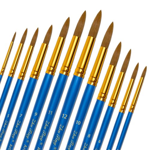 Nylon Pinsel 12 Stück Künstlerpinsel Pinsel Set Malen Nylonhaar Künstler Acrylpinsel Art Paint Brush für Aquarell Acryl Ölgemälde (Blau) von Joy & Inspiration