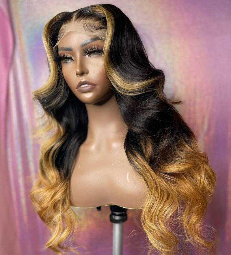 Neue Farb-Highlights Personalisierte Farbe 13x4 Frontal Spitze Wig Human Hair von JoyBeautyBoutique