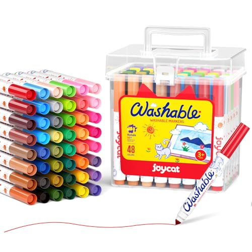 JoyCat 48 Stück Ungiftige Waschbare Malstifte für Kinder - 48 Farben Kreativset mit Aufbewahrungskoffer | Kunstbedarf für Schule, Kindergarten & Zuhause,Geschenk für Jungen & Mädchen von JoyCat