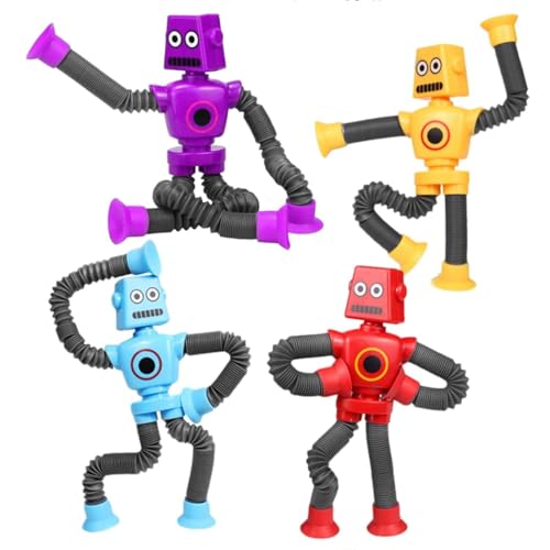 JoyJoyful Mitgebsel Kindergeburtstag Gastgeschenke, 4 PCS Saugnapf Spielzeug Kinder Roboter Spielzeug, Nützliche Geburtstags Pop Tube Give Aways Wundertüte Party Beschäftigung Geschenk von JoyJoyful