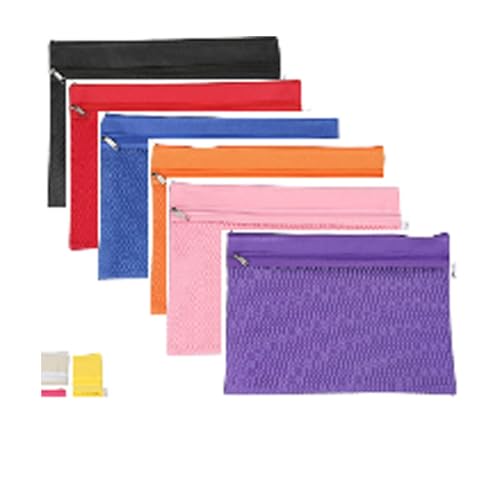 Reißverschlusstaschen A4, Oxford-Stoff Mesh-Taschen Dokumententasche,doppellagiges Wasserdichte Zipper Tasche zur Aufbewahrung von Ordnern, Schreibwaren,Kosmetik, Schule, Büro, Reisen (A-6PCS) von JoyMaxJoy