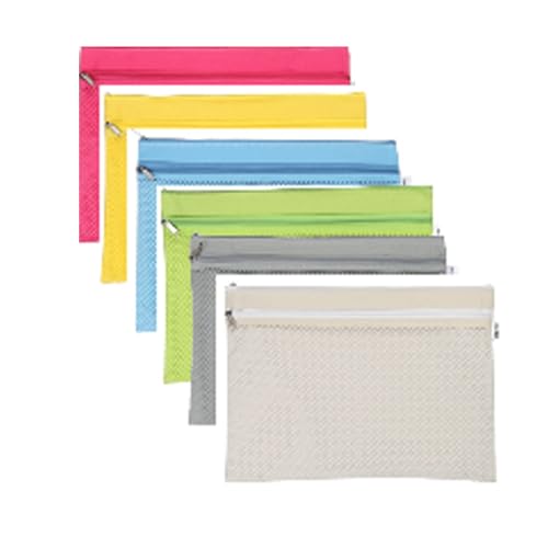 Reißverschlusstaschen A4, Oxford-Stoff Mesh-Taschen Dokumententasche,doppellagiges Wasserdichte Zipper Tasche zur Aufbewahrung von Ordnern, Schreibwaren,Kosmetik, Schule, Büro, Reisen (B-6PCS) von JoyMaxJoy