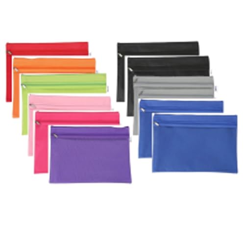 Reißverschlusstaschen A4, Oxford-Stoff Mesh-Taschen Dokumententasche,doppellagiges Wasserdichte Zipper Tasche zur Aufbewahrung von Ordnern, Schreibwaren,Kosmetik, Schule, Büro, Reisen (C-12PCS) von JoyMaxJoy