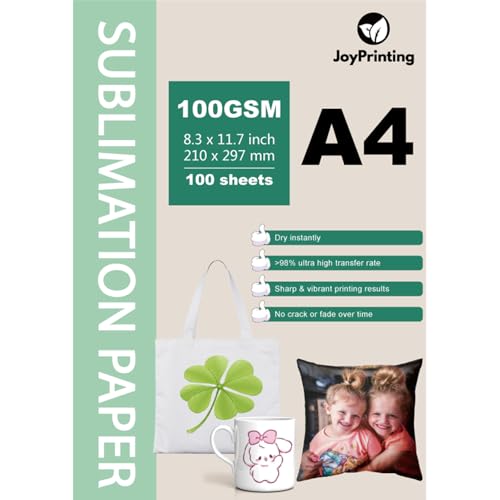 JoyPrinting Sublimationspapier, kompatibel mit EPSON, SAWGRASS, RICOH, Brother Sublimationsdruckern (A4, 210 x 297 mm, 100 Blatt, 125 g/m²) von JoyPrinting