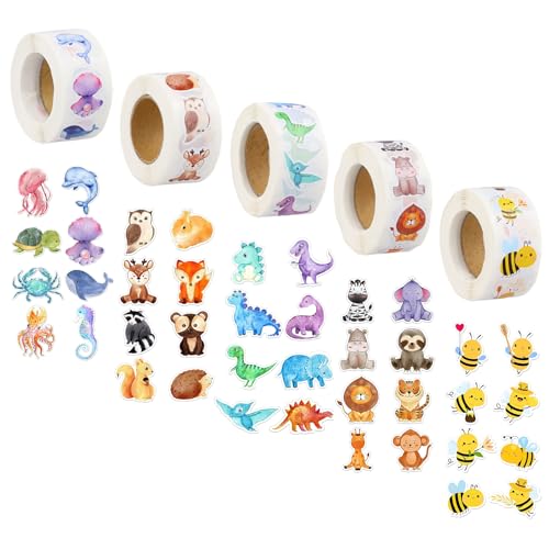2500 Stück Motivationssticker für Kinder, Tier Belohnungsaufkleber, 40 Muster, Runde selbstklebende Sticker, Tiere Wasserfest, Stickerrolle für Mädchen und Jungen 2500 Stück Motivationssticker für Kinder, Tier Belohnungsaufkleber, 40 Muster, Runde selbstklebende Sticker, Tiere Wasserfest, Stickerrolle für Mädchen und Jungen von Joyan
