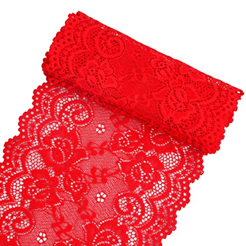 Rot Spitzenband, Vintage Stretch-Blumenmuster Spitzenbordüre, Breiter Dekorativ Spitzenstoff Tüll Spitze zum Basteln, Nähen, Geschenkverpackungen, Brauthochzeitsdekorationen von Joyan