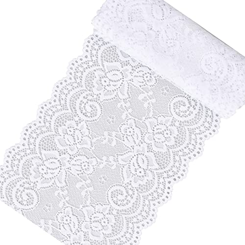 Weiß Spitzenband, Vintage Stretch-Blumenmuster Spitzenbordüre, Breiter Dekorativ Spitzenstoff Tüll Spitze zum Basteln, Nähen, Geschenkverpackungen, Brauthochzeitsdekorationen (6in x 38.6in) von Joyan