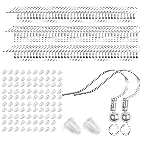 Ohrring-Haken 120 Stück 925 Silber Ohrring Haken mit 120 Stück Transparente Ohrring-Rückseiten Ohrhaken Ohrring Zubehör für DIY Ohrhänger Schmuckherstellung von Joyan
