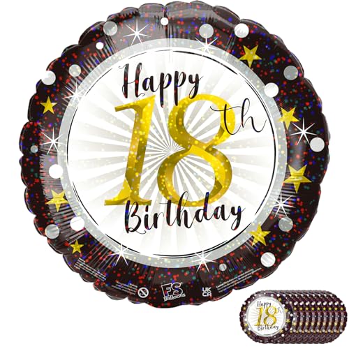 Joybble 10 Stück Luftballons zum 18. Geburtstag, schwarz funkelnde Feier zum 18. Geburtstag, 45,7 cm runde Folienballons, 18 Jahre alte Geburtstagsparty-Dekorationen, Frauen und Männer von Joybble