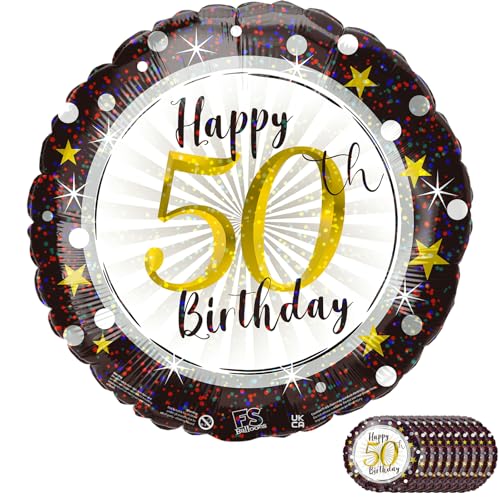 Joybble 10 Stück Luftballons zum 50. Geburtstag, schwarz funkelnde Feier 50. Geburtstag, 45,7 cm runde Folienballons, 50 Jahre alte Geburtstagsparty-Dekorationen, Frauen und Männer von Joybble