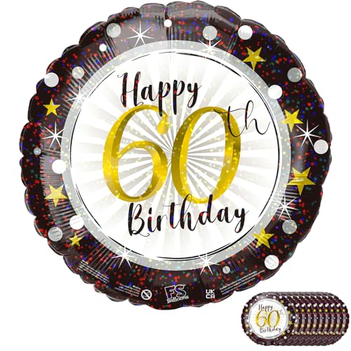 Joybble 10 Stück Luftballons zum 60. Geburtstag, schwarz, funkelnde Feier zum 60. Geburtstag, 45,7 cm runde Folienballons, 60 Jahre alte Geburtstagsparty-Dekorationen, Frauen und Männer von Joybble