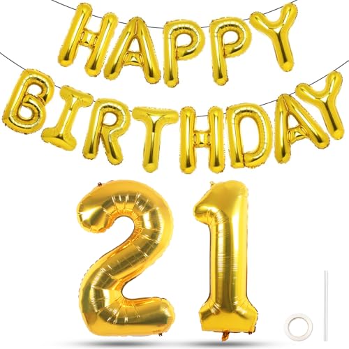 Joybble Happy Birthday Ballons, Gold Zahl 21 Ballon 40 Zoll Hellgold Folie Zahl 2 & 1 Luftballons, 21 Jahre alt Geburtstag Party Dekorationen Frauen & Männer Jubiläum Dekor Supplies mit Band Joybble Happy Birthday Ballons, Gold Zahl 21 Ballon 40 Zoll Hellgold Folie Zahl 2 & 1 Luftballons, 21 Jahre alt Geburtstag Party Dekorationen Frauen & Männer Jubiläum Dekor Supplies mit Band von Joybble