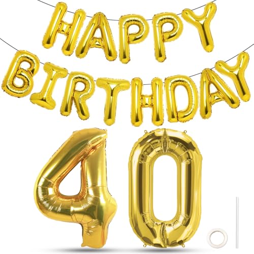 Joybble Happy Birthday Ballons, Gold Zahl 40 Ballon 40 Zoll Hellgold Folie Zahl 4 & 0 Luftballons 40 Jahre alt Geburtstag Party Dekorationen Frauen & Männer Jubiläum Dekor Supplies mit Band Joybble Happy Birthday Ballons, Gold Zahl 40 Ballon 40 Zoll Hellgold Folie Zahl 4 & 0 Luftballons 40 Jahre alt Geburtstag Party Dekorationen Frauen & Männer Jubiläum Dekor Supplies mit Band von Joybble
