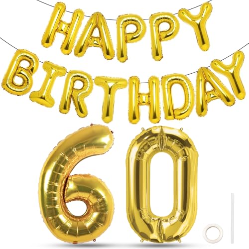 Joybble Happy Birthday Ballons, Gold Zahl 60 Luftballons, 101,6 cm Hellgold Folie Zahl 6 & 0 Luftballons, 60 Jahre alt Geburtstag Party Dekorationen Frauen & Männer Jubiläum Dekor Supplies mit Band Joybble Happy Birthday Ballons, Gold Zahl 60 Luftballons, 101,6 cm Hellgold Folie Zahl 6 & 0 Luftballons, 60 Jahre alt Geburtstag Party Dekorationen Frauen & Männer Jubiläum Dekor Supplies mit Band von Joybble