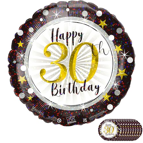 Joybble Luftballons zum 30. Geburtstag, schwarz, funkelnde Feier zum 30. Geburtstag, 45,7 cm, runde Folienballons, Partydekorationen für Damen und Herren, Jubiläumsdekoration, 10 Stück von Joybble