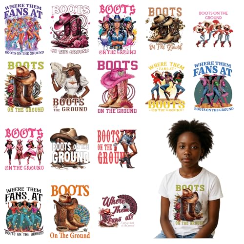 Cowgirl DTF Transfers Ready to Press – 15 Blatt Stiefel auf dem Boden Western Cowgirl Bügelbilder für T-Shirts, schwarze Cowgirls, Wärmeübertragung, Bügelbilder für Kleidung, Taschen, Kissenbezüge von Joybileefun