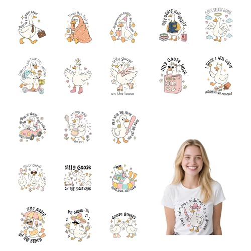 Funny DTF Transfers Ready to Press - 20 Sheets Silly Goose Iron On Transfers for T Shirts Funny Goose Quotes Heat Transfer Iron on Patches for Clothes Bag Pillow Cover DIY von Joybileefun