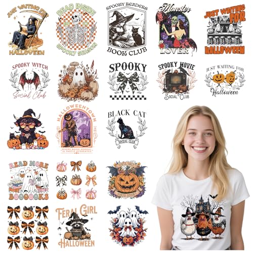 Halloween DTF Transfers Ready to Press – 20 Blatt Herbst Halloween Bügelbilder für T-Shirts, Kürbis, Geist, Hexe, Hochlandkuh, Wärmeübertragung, Bügelbilder für Kleidung, Tasche, Kissenbezüge, DIY Halloween DTF Transfers Ready to Press – 20 Blatt Herbst Halloween Bügelbilder für T-Shirts, Kürbis, Geist, Hexe, Hochlandkuh, Wärmeübertragung, Bügelbilder für Kleidung, Tasche, Kissenbezüge, DIY von Joybileefun