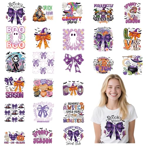 Halloween DTF Transfers Ready to Press - 24 Sheets Purple Bow Witch Hat Iron On Transfers for T Shirts Halloween Pumpkin Ghost Cat Heat Transfer Iron on Patches for Clothes Bag Pillow Covers DIY Halloween DTF Transfers Ready to Press - 24 Sheets Purple Bow Witch Hat Iron On Transfers for T Shirts Halloween Pumpkin Ghost Cat Heat Transfer Iron on Patches for Clothes Bag Pillow Covers DIY von Joybileefun