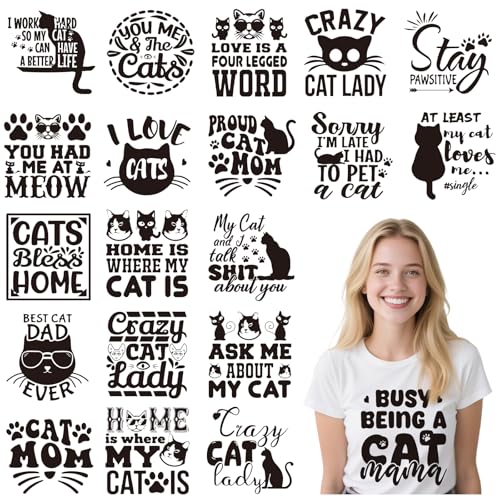 Joybileefun Aufnäher zum Aufbügeln – 20 Blatt lustige Katzenliebhaber-Geschenke, DTF-Übertragungen, bereit zum Drücken, Tier-Thema, Wärmeübertragung, Bügelbilder für T-Shirts, Kleidung, Taschen Joybileefun Aufnäher zum Aufbügeln – 20 Blatt lustige Katzenliebhaber-Geschenke, DTF-Übertragungen, bereit zum Drücken, Tier-Thema, Wärmeübertragung, Bügelbilder für T-Shirts, Kleidung, Taschen von Joybileefun
