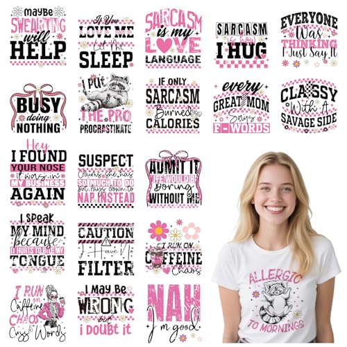 Sarkastische DTF Transfers, bereit zum Drücken, Joybileefun 20 Blatt, rosa, lustige Bügelbilder für T-Shirts, sarkastischer Totenkopf, Waschbär, Wärmeübertragung, Bügelflicken für Kleidung, Tasche Sarkastische DTF Transfers, bereit zum Drücken, Joybileefun 20 Blatt, rosa, lustige Bügelbilder für T-Shirts, sarkastischer Totenkopf, Waschbär, Wärmeübertragung, Bügelflicken für Kleidung, Tasche von Joybileefun
