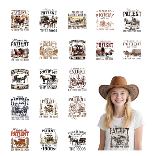 Vintage DTF Transfers Ready to Press – 20 Blatt Please Be Patient With Me I'm From The 1900s Iron On Transfers for T Shirts Funny Retro Heat Transfer Iron on Patches for Clothes Bag Pillow Covers DIY von Joybileefun