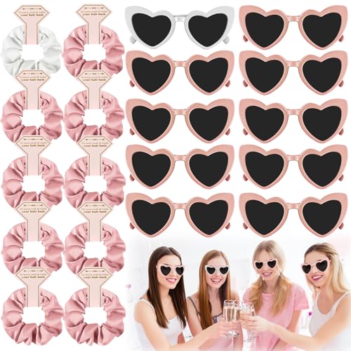 20 Stück JGA Brille Team Braut Haargummi,Bride Partybrille Herz Sonnenbrille,10 Herzförmige Brille + 10 Bride Haargummi,JGA Partybrillen und JGA Deko Accessoires für Junggesellinnenabschied (Rosa) von Joycabin