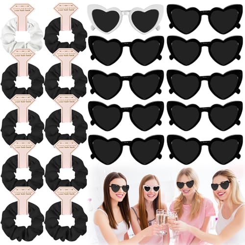 20 Stück JGA Brille Team Braut Haargummi,Bride Partybrille Herz Sonnenbrille,10 Herzförmige Brille + 10 Bride Haargummi,JGA Partybrillen und JGA Deko Accessoires für Junggesellinnenabschied (Schwarz) von Joycabin