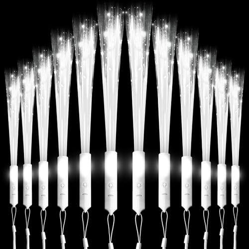 Joycabin 12 Stück LED Leuchtstäbe, Knicklichter, Weiß Leuchtstab Leuchten Party Set, Glasfaser Leuchtstab, Hochzeit Leuchtwedel für Hochzeit, Weihnachten, Party, Konzert von Joycabin