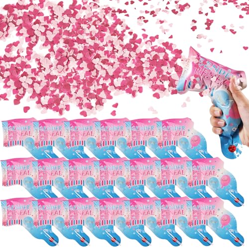 Joycabin 20 Stück Gender Reveal Konfettikanone, Konfetti Pistolen Set, 100% Biologisch Abbaubar Konfetti Für Geschlecht Verkünden, Baby Junge Mädchen Gender Reveal Partybedarf (Rosa) von Joycabin