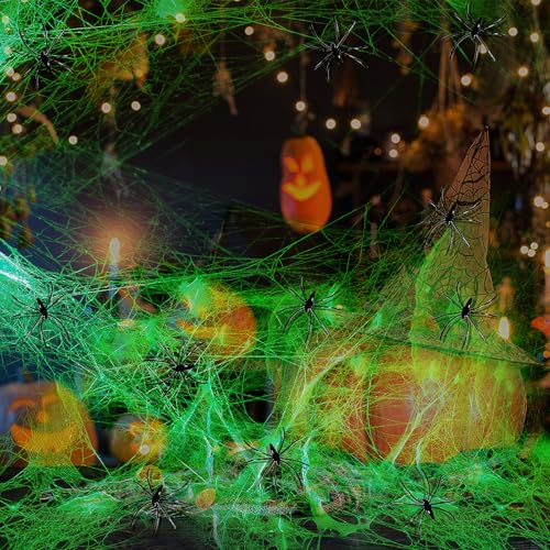 Joycabin Halloween Dekoration Spinnennetz, 100g Leuchtend Spinnweben mit 20 Deko Spinne, Glow in The Dark Spinnennetz Deko Halloween Spinnenweben Party Gartendekoration Tischdeko Joycabin Halloween Dekoration Spinnennetz, 100g Leuchtend Spinnweben mit 20 Deko Spinne, Glow in The Dark Spinnennetz Deko Halloween Spinnenweben Party Gartendekoration Tischdeko von Joycabin